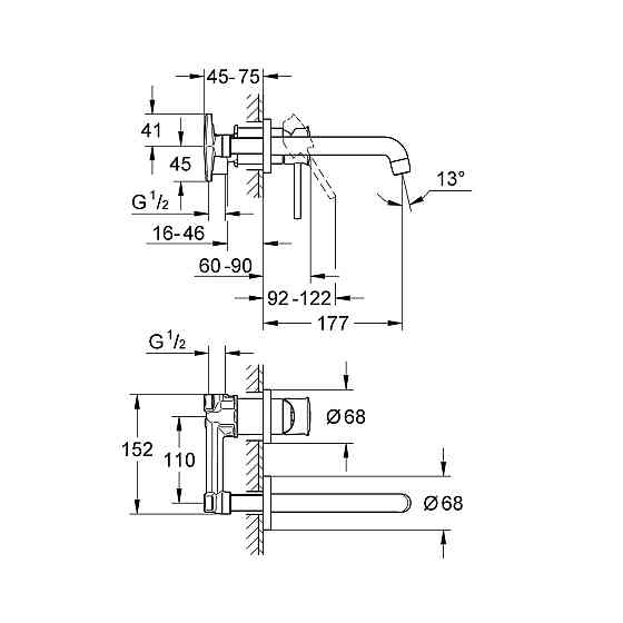 Змішувач для раковини настінний Grohe BauClassic 2029200C Київ