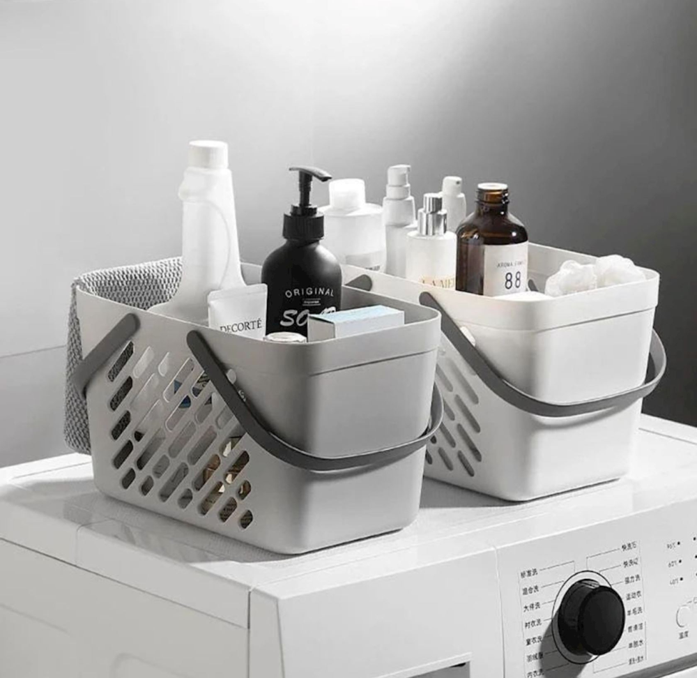 Пластиковая корзина для ванной комнаты 27×18×18см, органайзер для дома, корзина с ручками, белый цвет Каменец-Подольский - изображение 7