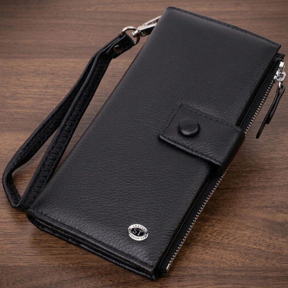 Лаконичный женский вертикальный кошелек-клатч из натуральной кожи ST Leather 22537 Черный Киев - изображение 11