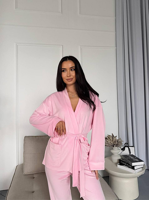 Женский стильный домашний велюровый комплект тройка Одесса - изображение 2