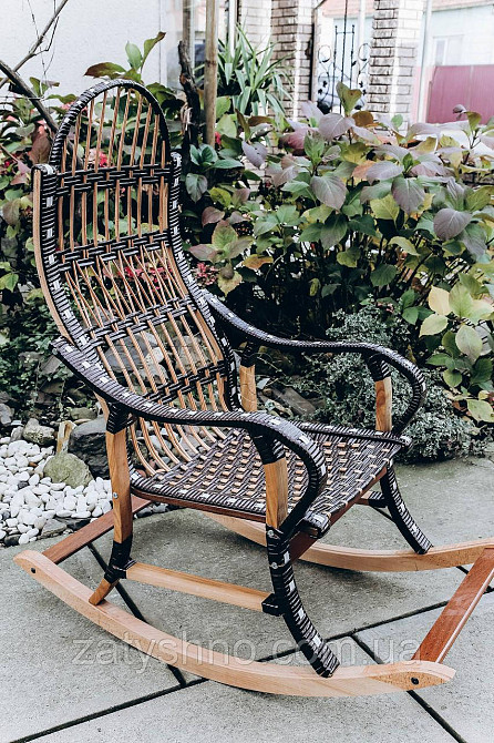 Кресло качалка плетеная с черным ротангом | кресло-качалка для отдыха садовая для дачи Киев - изображение 1