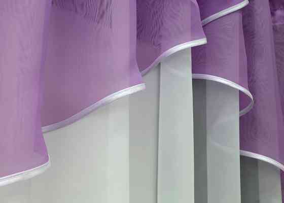 Кухонная тюль арка с ламбрекеном VR-Textil № 025к белый с сиреневым 280х170 см (52-0861) Киев