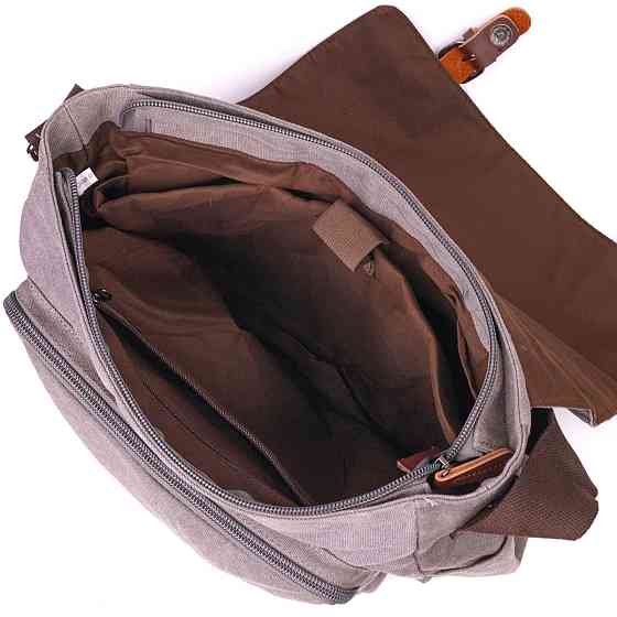 Вместительная горизонтальная мужская сумка для ноутбука из текстиля 21241 Vintage Серая Киев