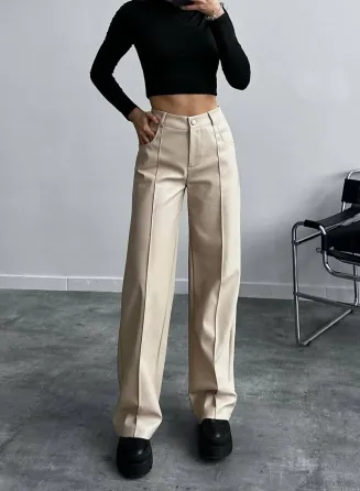 Прямые женские эко-кожаные брюки с флисом и стрелами Харьков