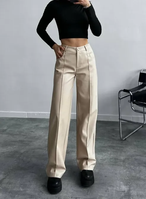 Прямые женские эко-кожаные брюки с флисом и стрелами Харьков - изображение 2