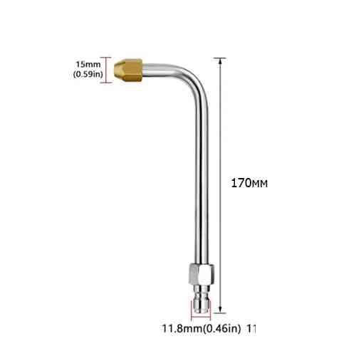 Подовжена колінчаста насадка 90° 210 мм з нержавіючої сталі для мийки високого тиску 1/4" до 5000 psi Київ