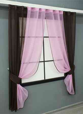 Кухонные шторы VR-Textil № 017к комбинированные с подвязками венге с розовым 265х170 см (52-1024) Киев