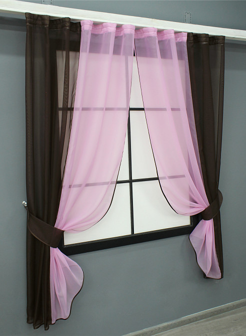 Кухонные шторы VR-Textil № 017к комбинированные с подвязками венге с розовым 265х170 см (52-1024) Киев - изображение 2