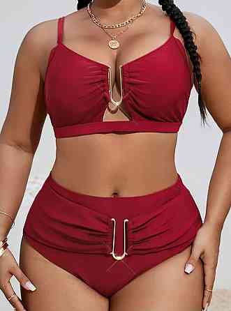 Купальник с парео с высокой талией женский бордовый 4XL Киев