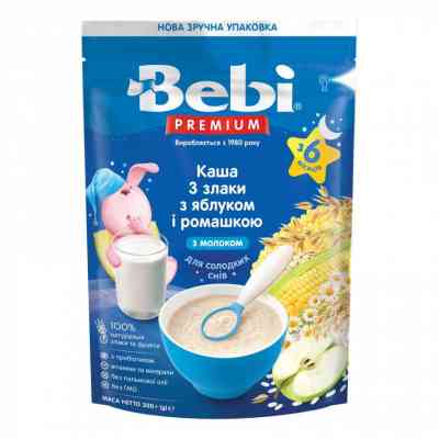 Детская каша Bebi Premium молочная 3 злака из яблок. ромаш. +6 мес. 200 г (8606019654399) Винница