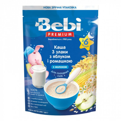Детская каша Bebi Premium молочная 3 злака из яблок. ромаш. +6 мес. 200 г (8606019654399) Винница - изображение 1