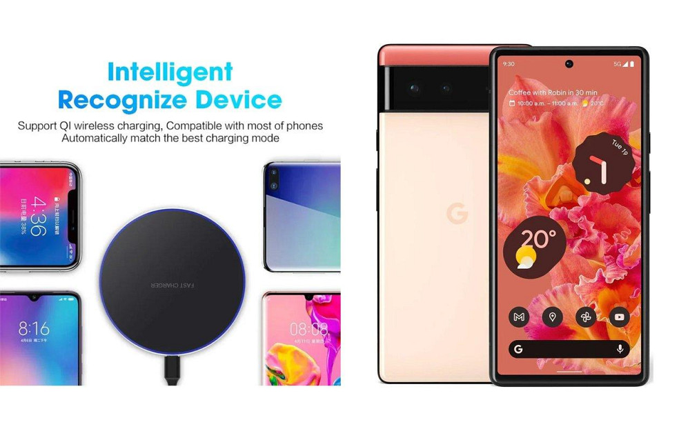 Бездротовий зарядний пристрій Copper до 30W для Google Pixel 8, Pixel 8a, Pixel 8 Pro, USB-C, LED Київ - фото 4