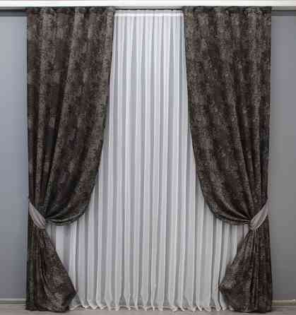 Комплект готовых штор VR-Textil Мрамор Al-9 № 1640ш Венге с серым 150х280 см 2 шт (33-0478) Киев