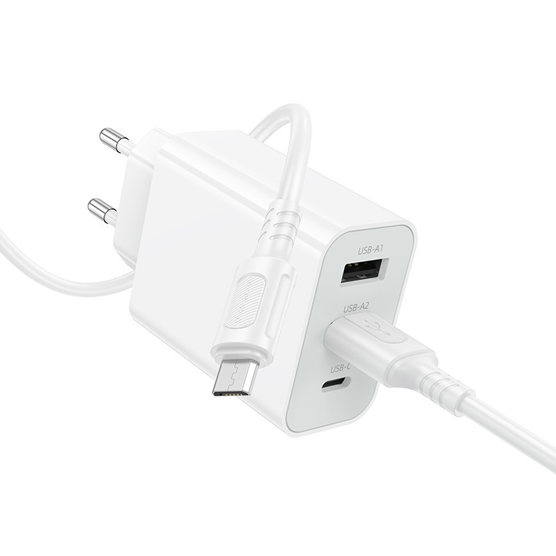 Мережевий зарядний пристрій з кабелем BOROFONE BA105A Stellar three-port charger set (Micro) (EU) White Одеса - фото 4