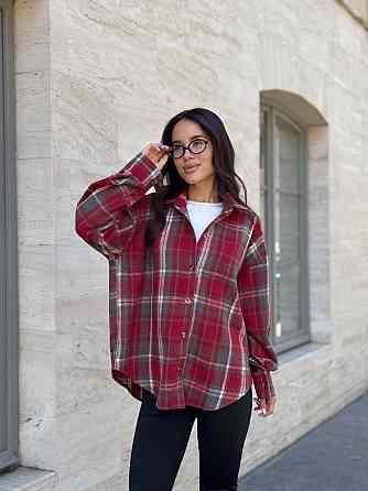 Женская теплая рубашка свободного кроя в клетку турецкая байка Красный, 42/44 Одесса