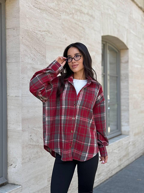 Жіноча тепла сорочка вільного крою в карту турецька байка Червоний, 42/44 Одеса - фото 3