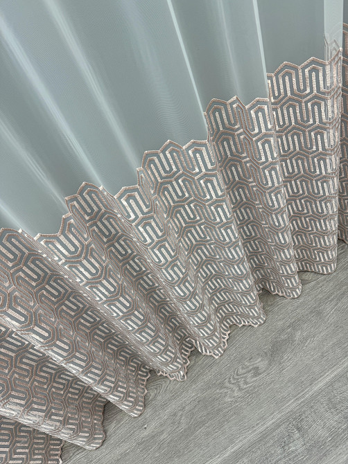 Тюль фатин з вишивкою колір білий з пудровим 1506т Київ - фото 7