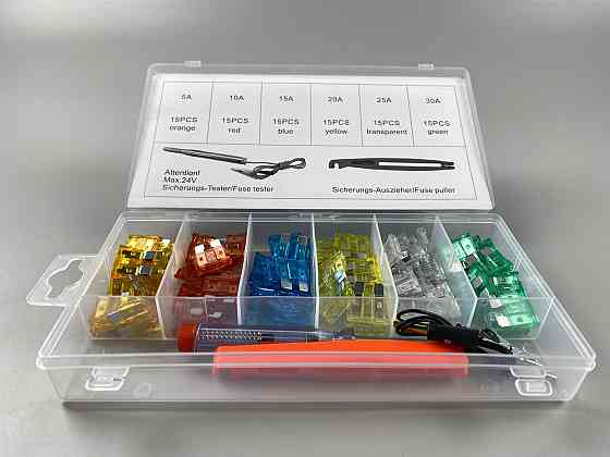 Набор предохранителей 93 шт  (5А, 10А, 15А, 20А, 25А, 30А) захват + тестер 6-24В пластиковый бокс Мукачево