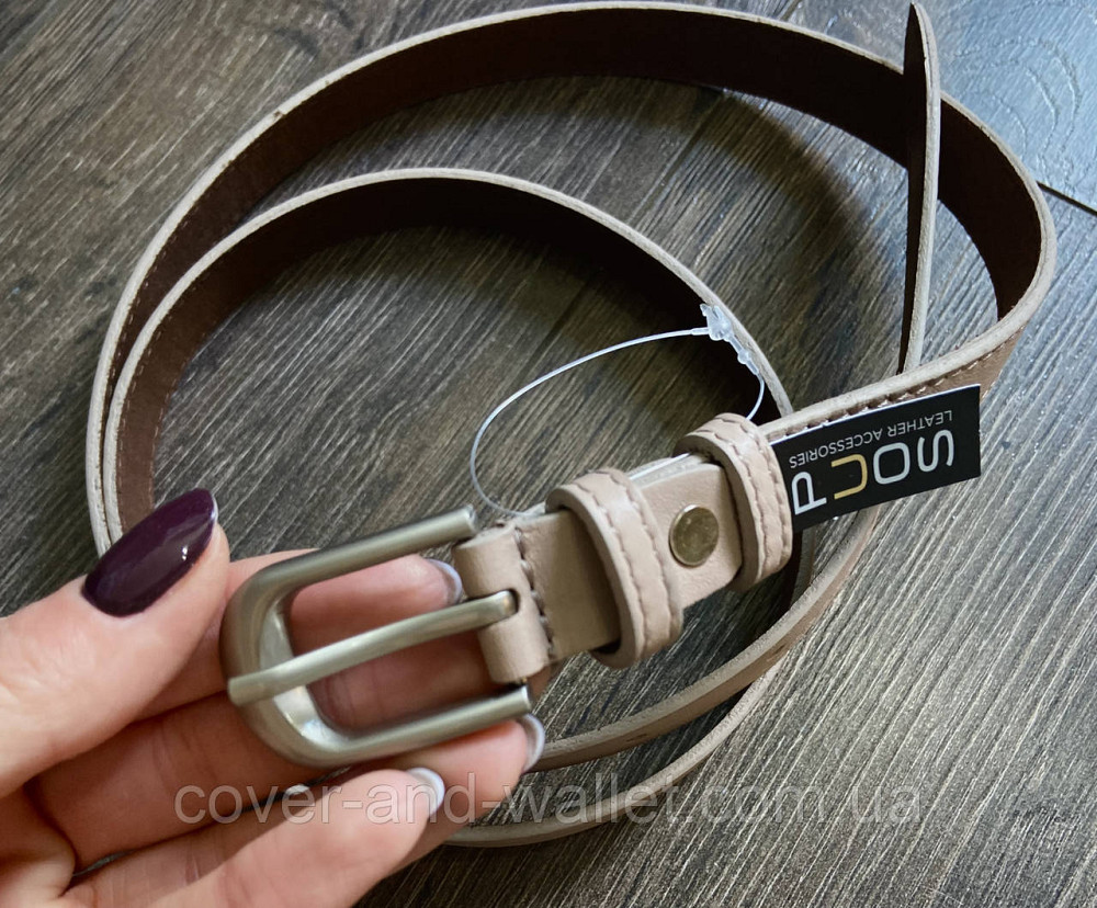 Пудровий жіночий ремінь із натуральної шкіри із класичною пряжкою 20 мм PS Leather Київ - фото 5