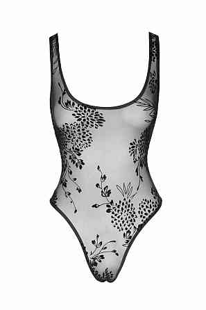 Боди Noir Handmade F242 Tulle body with patterned flock embroidery, XL Sex Aura Киев
