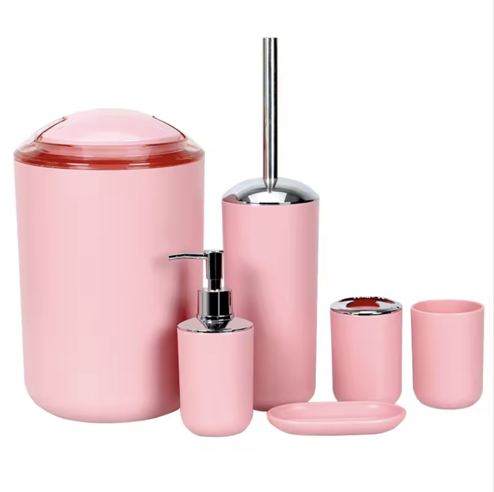 Набор качественных стильных аксессуаров для ванной комнаты Bathlux из 6 предметов, Розовый Каменец-Подольский - изображение 1