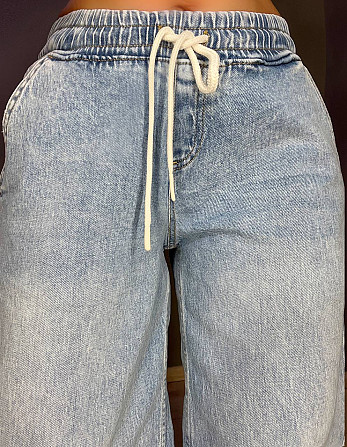 Джинсы женские I8 52422 Palazzo Jeans талия на резинке со шнурком широкий крой палаццо голубые, голу Одесса - изображение 5
