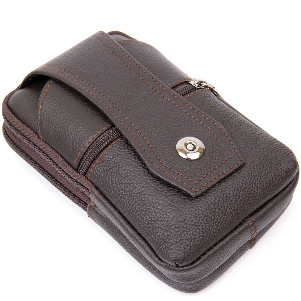 Сумка мужская на пояс на два отделения с хлястиком Коричневая (Vintage) Киев - изображение 7