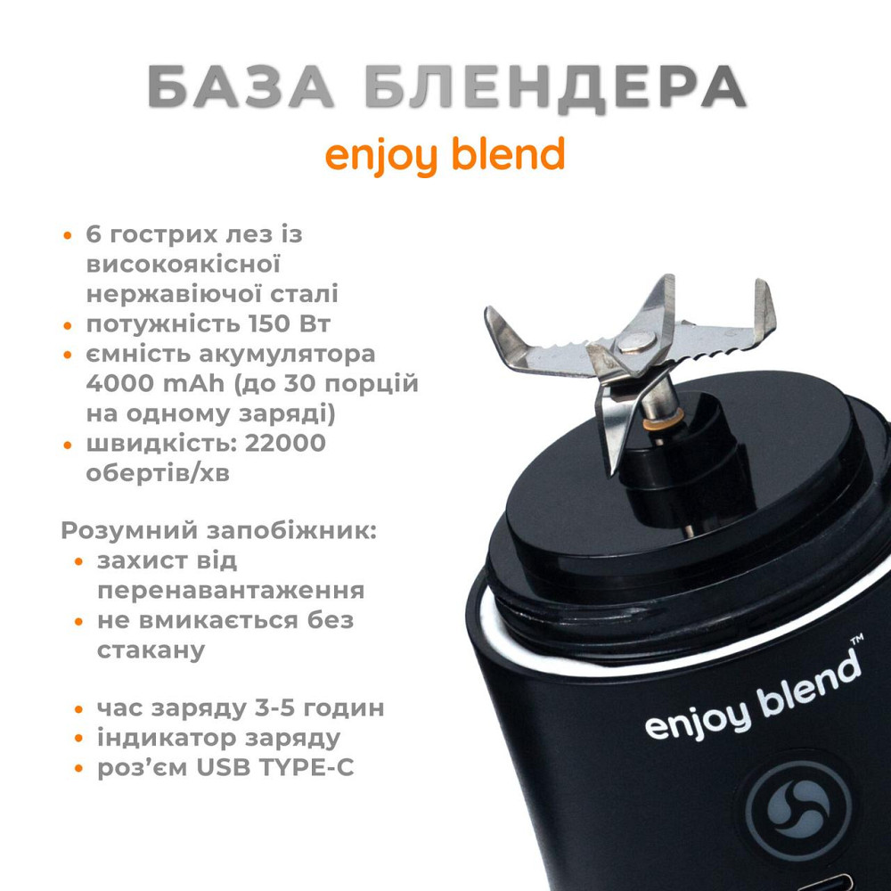 Портативный блендер ENJOY BLEND 63802307 черный Киев - изображение 5