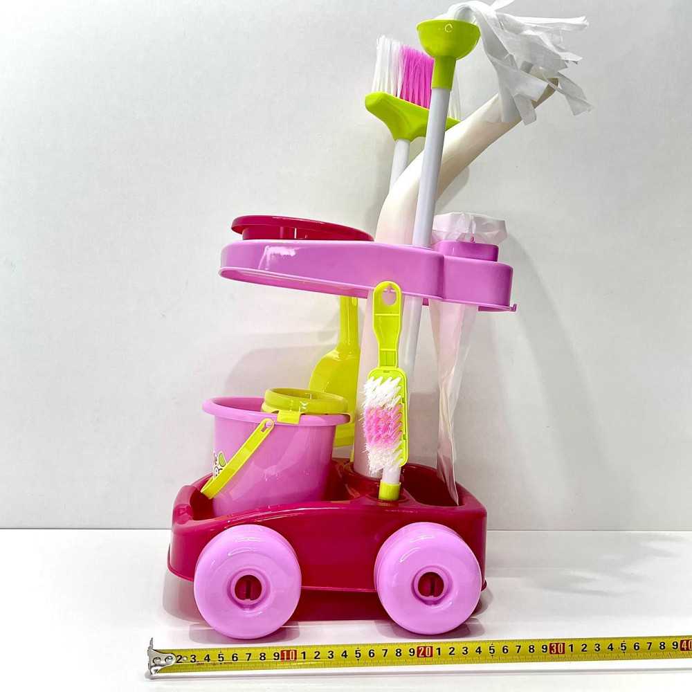 Набір для прибирання Limo Toy із візком відро совок швабра Рожевий (667-33-35) Чернигов - изображение 9