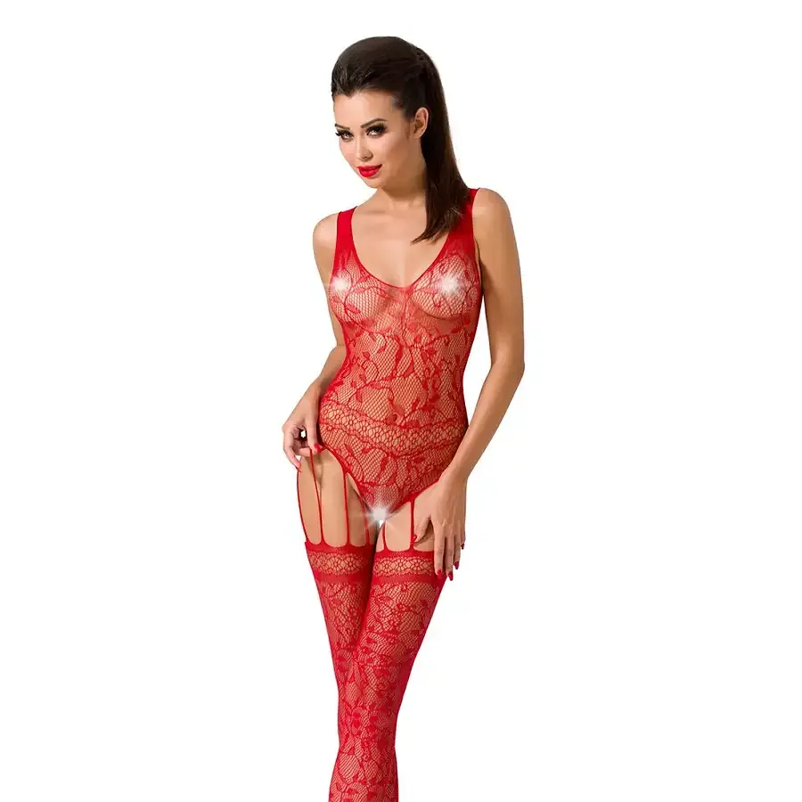 Бодістокінг Passion BS051 red, комбінезон, імітація панчіх і боді Львів - фото 1