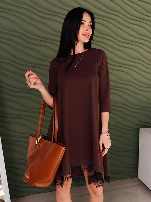 Плаття трапеція з мереживом "Emma" |  Норма та батал Шоколадний, 46-48 Київ - фото 1