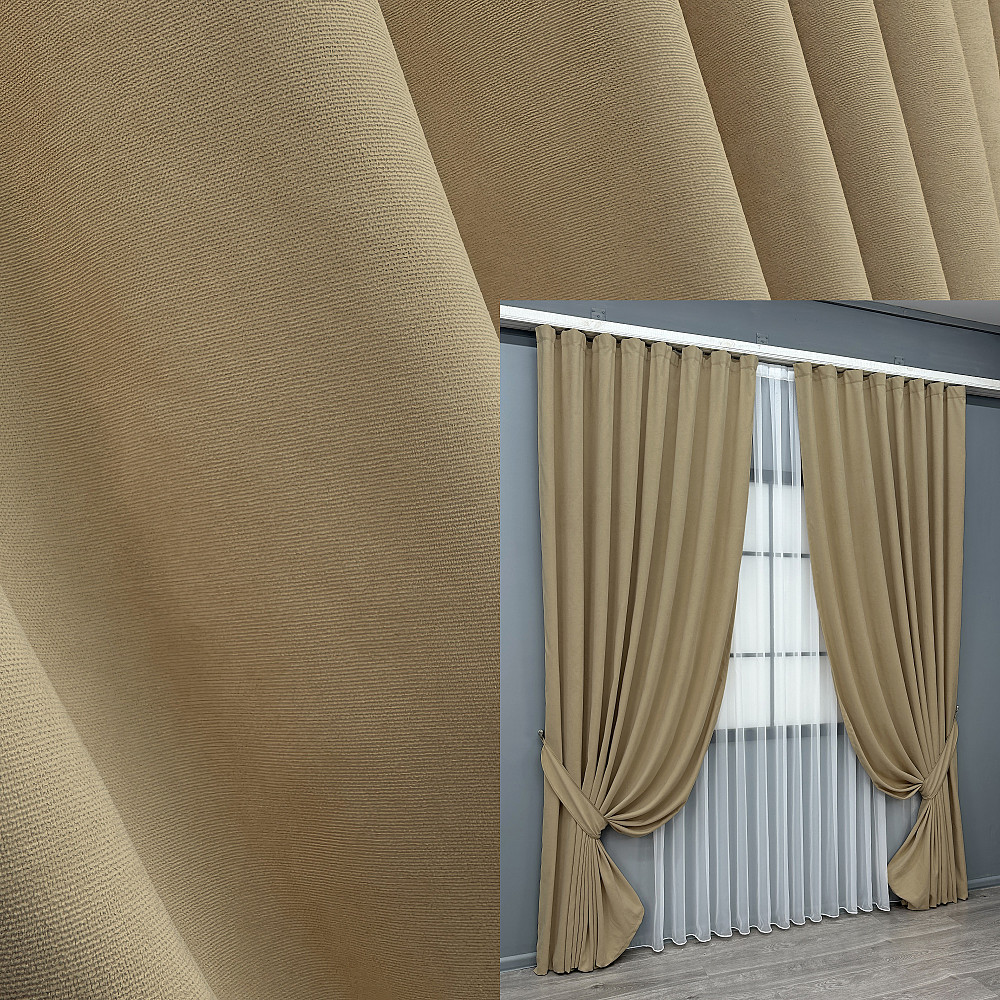 Комплект готових штор VR-Textil Мікровелюр Petek № 1515ш Пісочний 200х290 см 2 шт (32-526) Київ - фото 1
