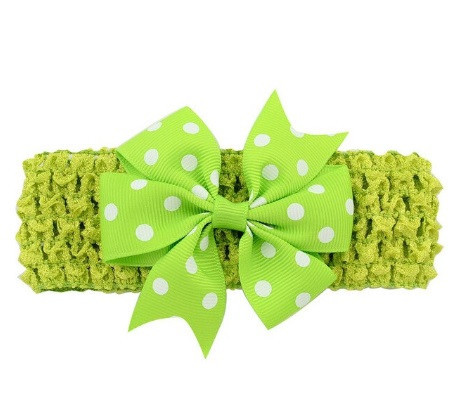 Детская салатовая повязка с бантом в горох - размер универсальный (на резинке), бант 8см Киев - изображение 1