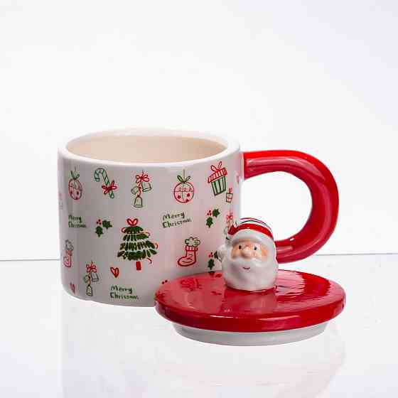 Yiwu Новорічна порцелянова чашка з кришкою Merry Christmas 350 (мл) CR-1-20 Коломыя