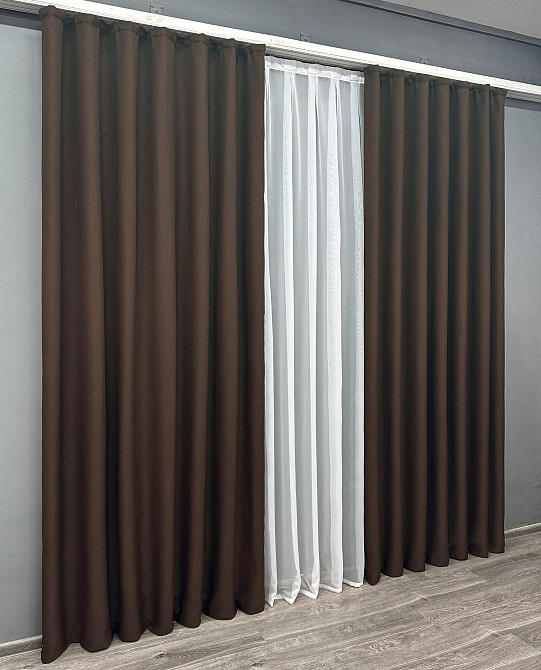 Комплект готових штор VR-Textil Льон-блекаут Льон Мішковина № 291ш Венге 100х270см 2 шт (31-044) Київ - фото 12