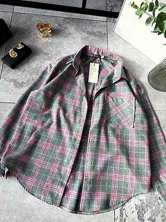 Женская повседневная оверсайз рубашка в клетку фланель 100% коттон Розовый, 42/46 Одесса