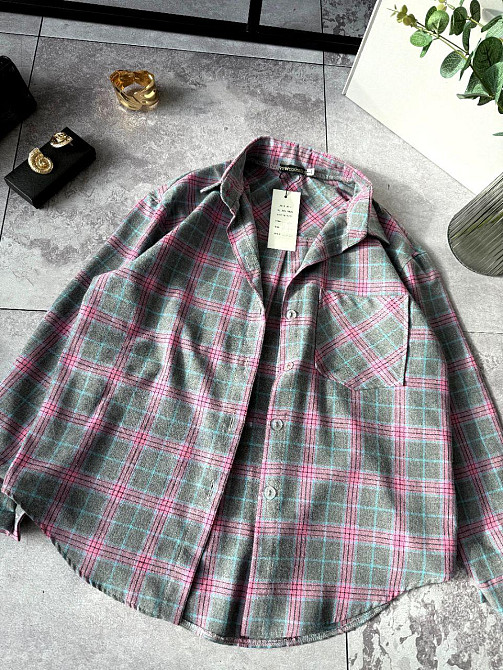 Женская повседневная оверсайз рубашка в клетку фланель 100% коттон Розовый, 42/46 Одесса - изображение 1