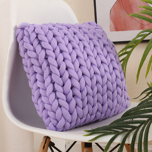 Подушка декоративная 40х40 см крупной вязки из толстой пряжи техника OHHIO разные цвета СВЕТЛО СЕРАЯ Кременчуг - изображение 10