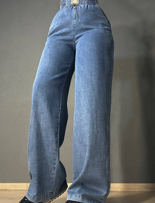 Джинси жіночі Yingguoxiang 36-2 палаццо тенсель тонкі на резинці сині, синій, 25, 25, 67 см, 93 см Київ - фото 6