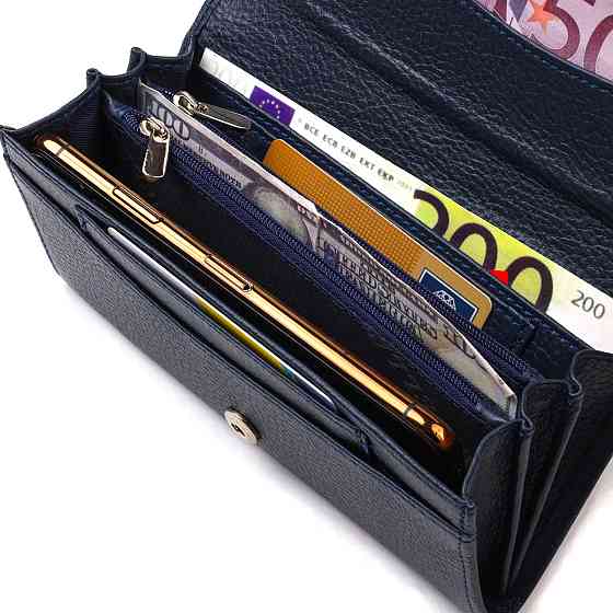 Жіночий стильний гаманець із зручним функціоналом шкіряний CANPELLINI 21725 Синій Київ