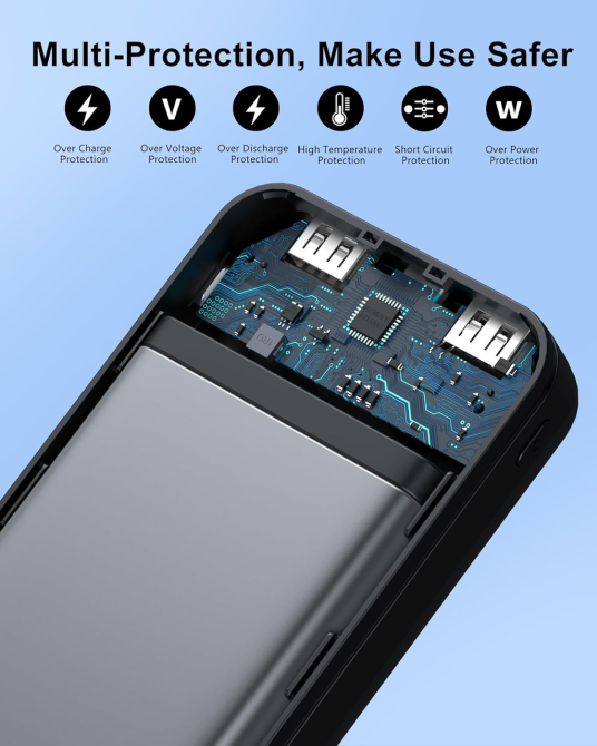 Портативний зарядний пристрій Power Bank, 2 шт., 16000 мАг, швидка зарядка 3A, найтонший акумуляторний блок, зарядний пристрій Київ - фото 4