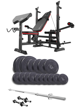 Набір Elitum Titan 68кг з лавою HS-1075 Pro, штангою та гантелями Київ