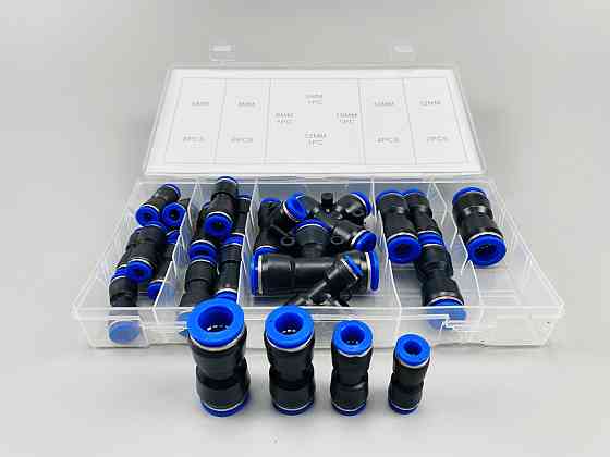 Фітинги типу Т-подібний 3-сторонній вихід пневматичний PE Tee трубний фітинг набір 24 шт (6, 8, 10, 12 мм) Мукачево