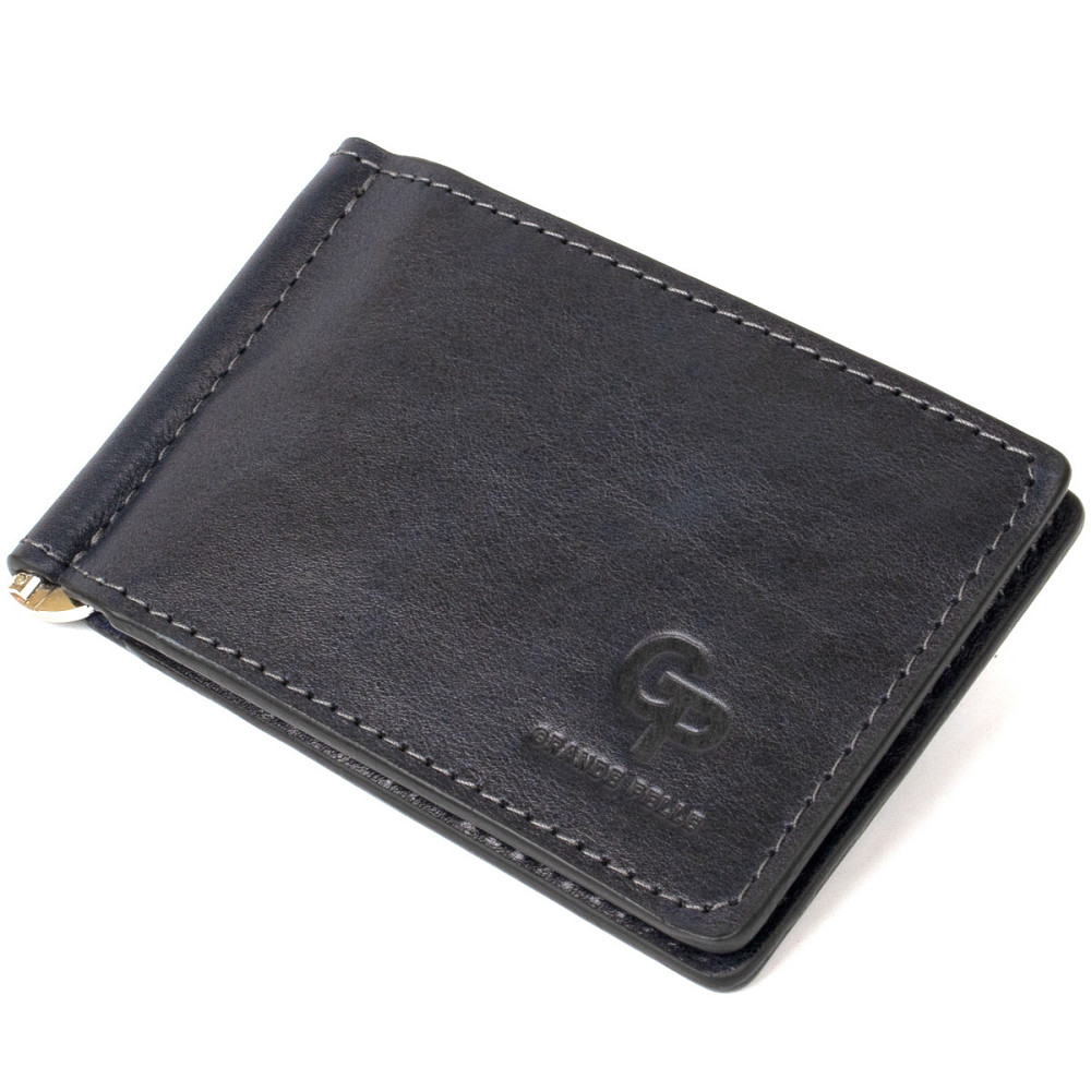 Мужской кожаный зажим для денег GRANDE PELLE 11476 Темно-синий Киев - изображение 9