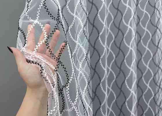 Тюль VR-Textil 1839т Фатин с вышивкой Белый с черным 300х270 см (40-194) Киев