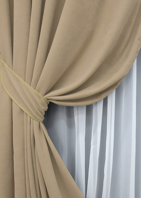 Комплект штор на люверсах VR-Textil Мікровелюр Petek YL № 1800ш Бежевий 150х270 см 2 шт (37-0266) Київ - фото 5