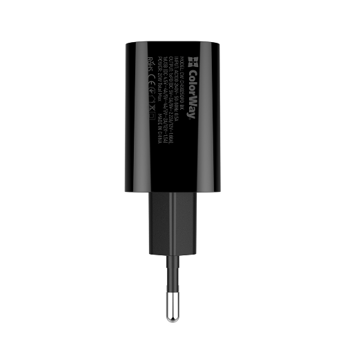 Зарядний пристрій мережевий USB/Type-C 3,0A QC+PD 20W чорний V2 ColorWay CW-CHS025QPD-BK Житомир