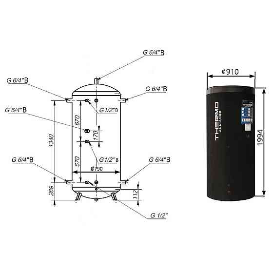 Теплоакумулятор Thermo Alliance TA-TAM-00 1000 із ізоляцією 60 мм Київ