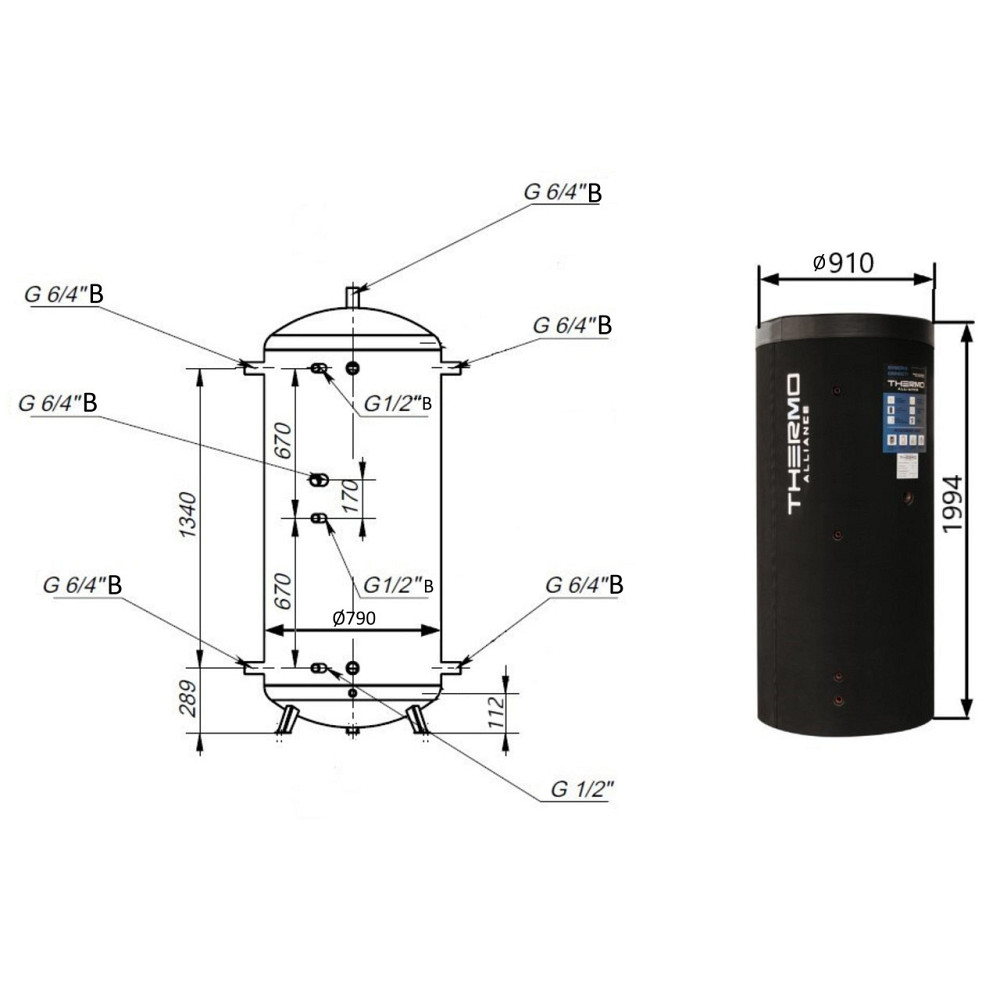 Теплоаккумулятор Thermo Alliance TA-ТАМ-00 1000 с изоляцией 60 мм Киев - изображение 2