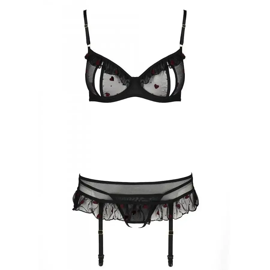 Сексуальний комплект з поясом для панчіх Passion LOVELIA SET L/XL, black Львів - фото 5